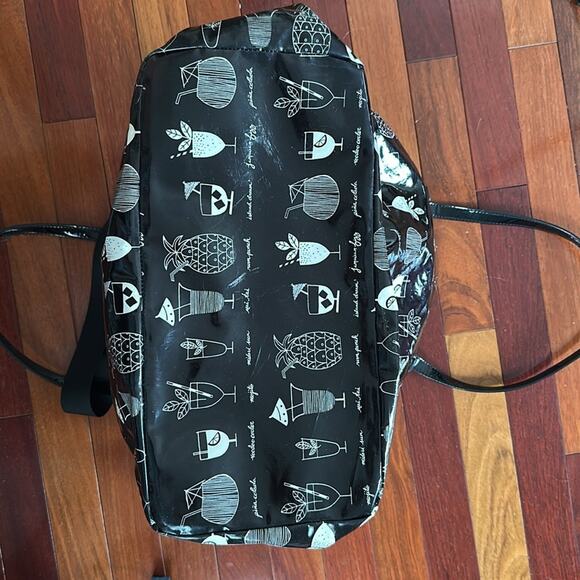 Kate Spade Mai Tai Drinks Tote Bag Weekender Black Vinyl Vacation Island Baby - Picture 9 of 12